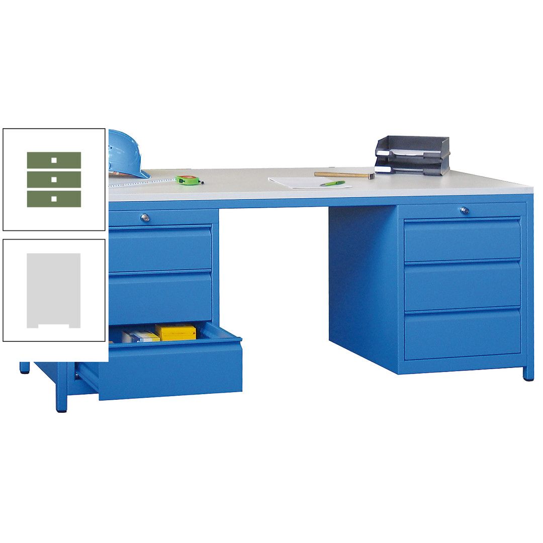 Meisterschreibtisch - 2 Schubladenblöcke - 6 Schubladen - 720 x 1.700 x 800 mm (HxBxT) - anthrazitgrau