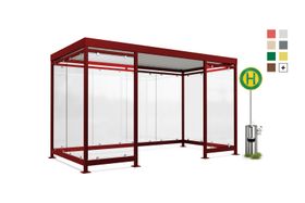 Fahrgastunterstand, Raucherunterstand, geschweißt, 12-13 Personen, 2.440 x 4.195 x 2.165 mm (HxBxT), 10 Wände, wählbar