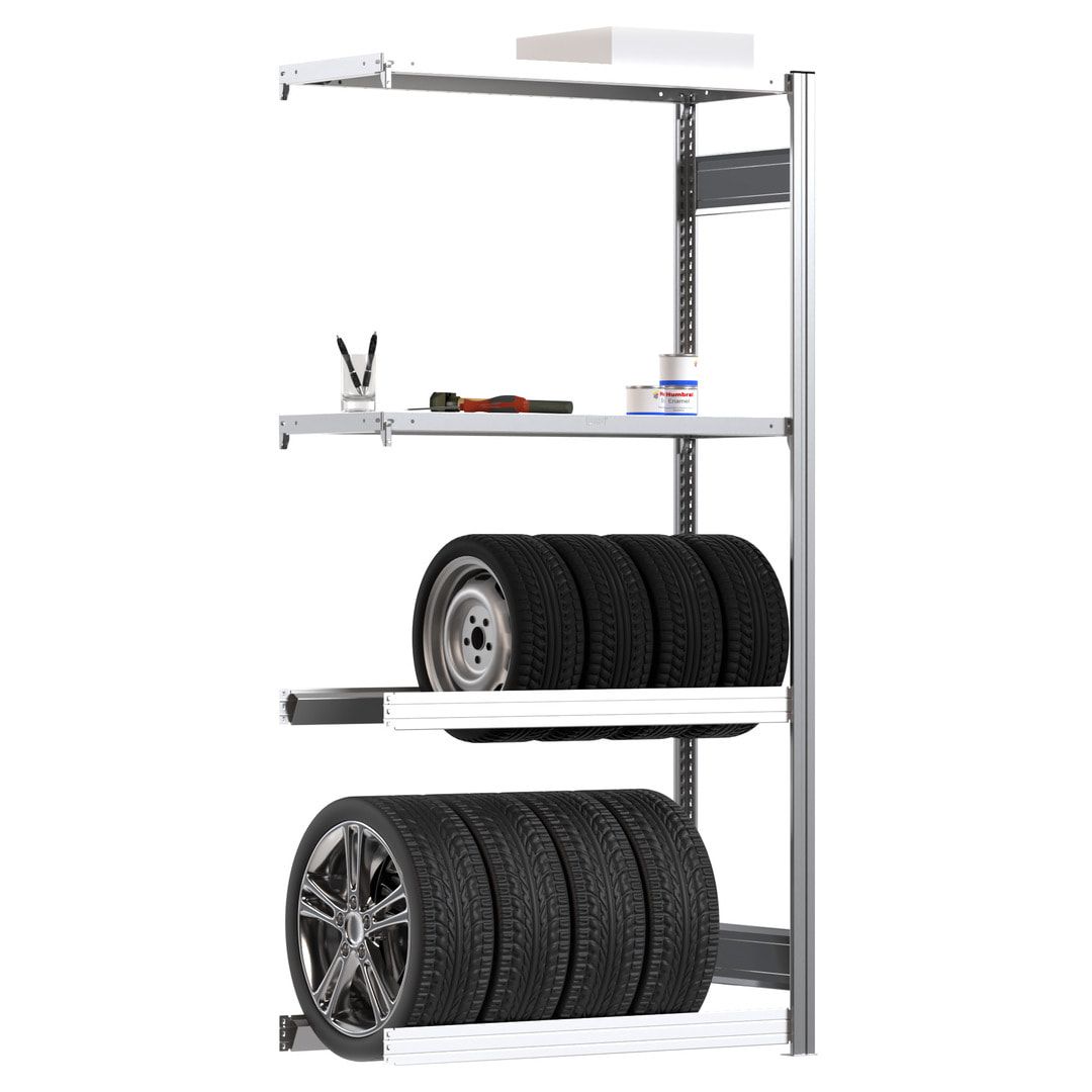 Garagenregal - Räderregal - 250 kg - 2.000 x 1.005 x 400 mm (HxBxT) - Anbauregal - 4 Fachebenen - Steckregal BERT