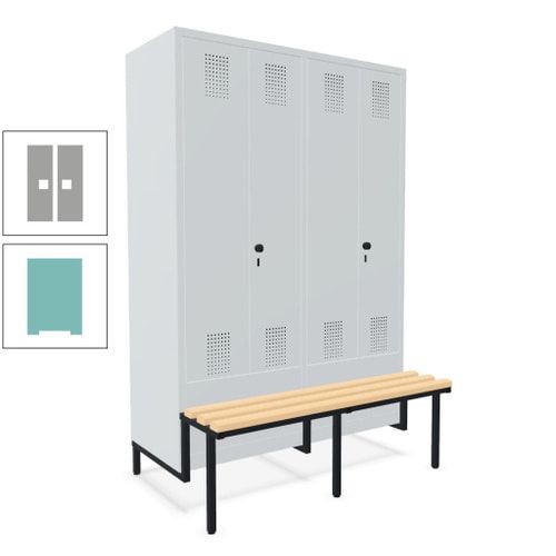 Doppel-Spind, Garderobenschrank, Buche Sitzbank integriert, 4 Abteile 300 mm, Korpus anthrazitgrau, Tür anthrazitgrau, 1.850 x 1.200 x 815 mm (HxBxT)