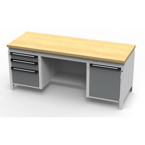 OTTOKIND Werkbank - bündige Arbeitsplatte - 850 x 1.695 x 750 mm (HxBxT) - 3 Schubladen - 1 Schrank - lichtgrau