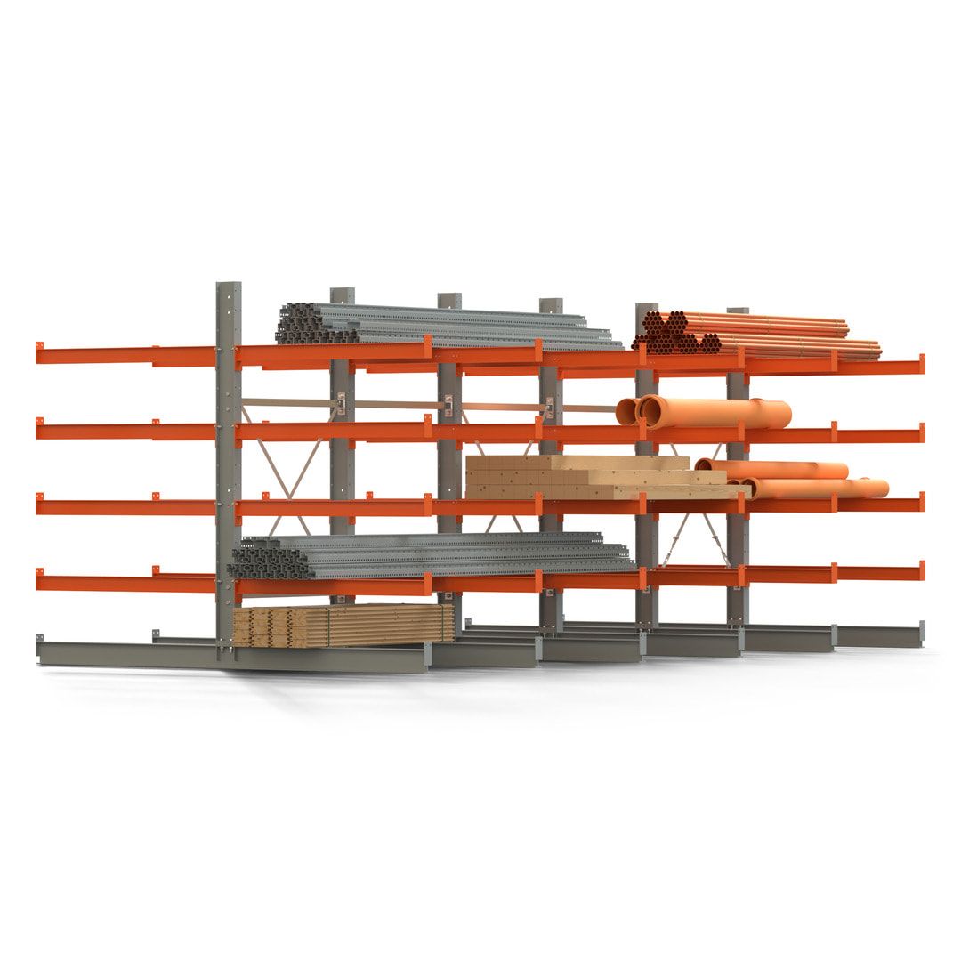 Doppelseitiges Kragarmregal, 2 Felder, 2.000 x 2.000 x 1.120 mm (HxBxT), Nutztiefe 500 mm, Kragarmlast 870 kg, KARL basic, silbergrau/reinorange