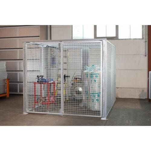 Lagerbox, Drahtgitter, Schutzgitter, vorbereitet für Bodenmontage, feuerverzinkt, Flügeltüren, abschließbar, 2.100 x 2.450 x 1.595 (HxBxT)