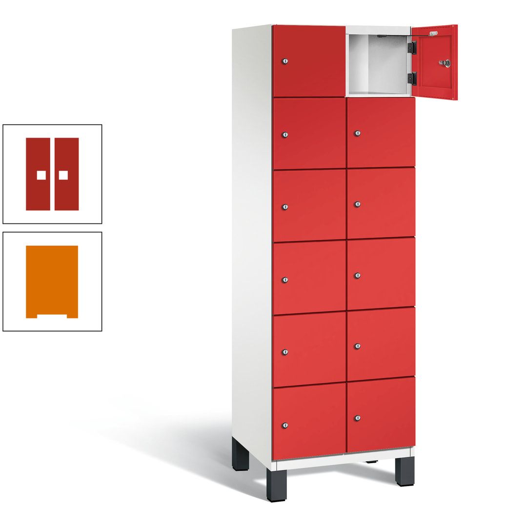 Fächerschrank, Stahlschrank, 12 Fächer, Türöffnungsbegrenzer, Füße, 1.980 x 600 x 525 mm (HxBxT), Korpus anthrazitgrau, Front anthrazitgrau