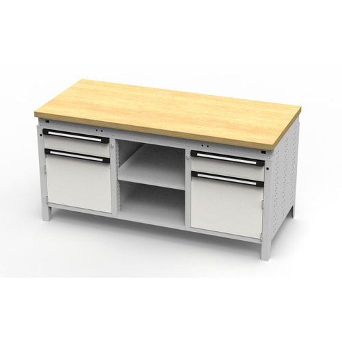 OTTOKIND Werkbank - bündig Arbeitsplatte - 850 x 1.695 x 750 mm (HxBxT) - 2 Schubladen - 2 Schränke - 2 Ablageböden - lichtgrau