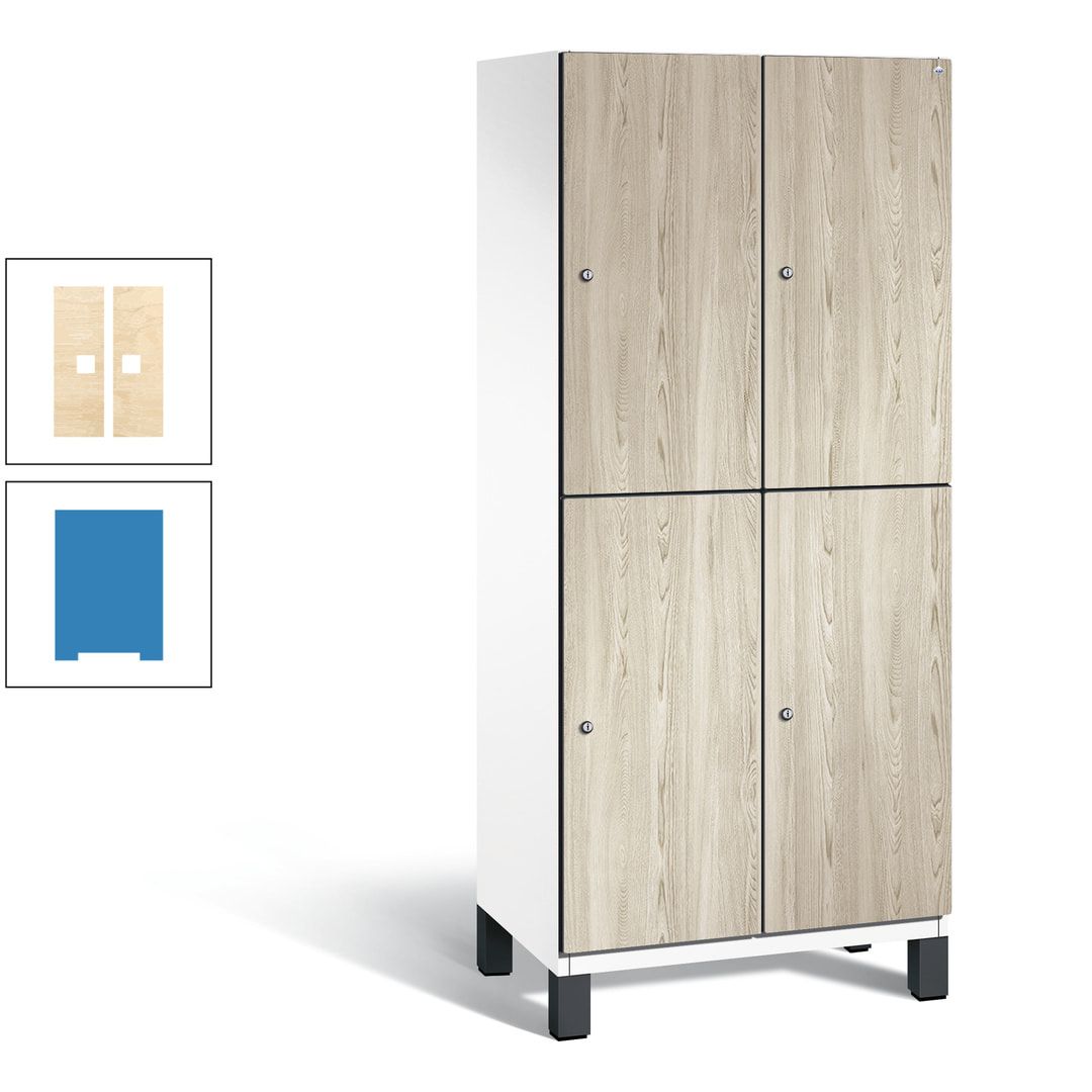 Fächerschrank, Garderobenschrank, mit Füßen, 2 Abteile, 1.980 x 800 x 525 mm (HxBxT), Korpus anthrazitgrau, Tür Donau-Ahorn