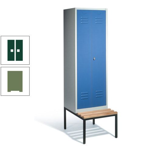 Doppel-Spindschrank, Buche Sitzbank untergebaut, 2 Abteile a 300 mm, Korpus lichtgrau, Tür anthrazitgrau, 2.090 x 610 x 815 mm (HxBxT)