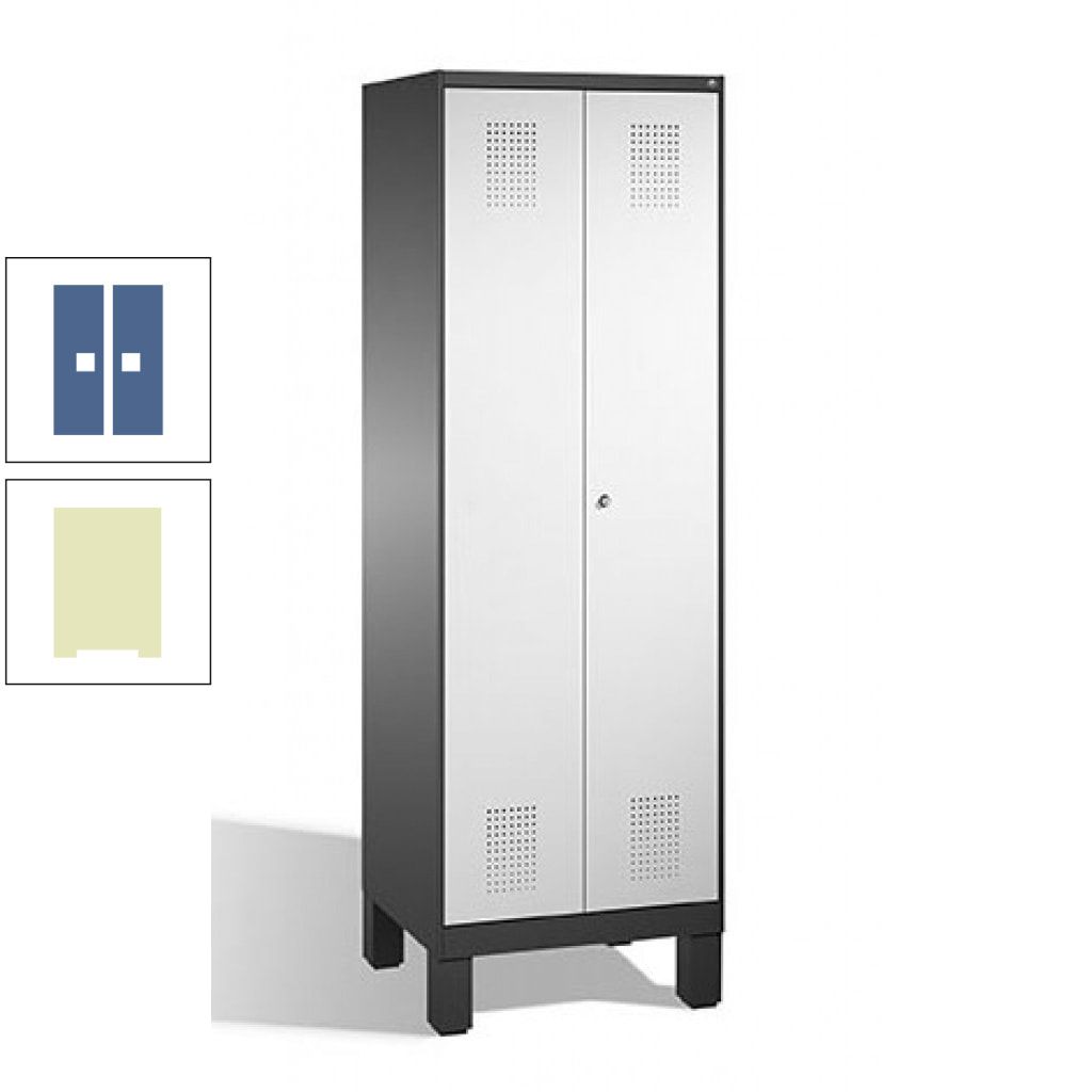 Doppel-Spind, Doppeltüren, Garderobenschrank mit Füßen, 2 Abteile a 300 mm, Korpus anthrazitgrau, Tür anthrazitgrau, 1.850 x 600 x 500 mm (HxBxT)
