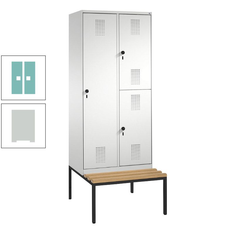 Garderobenschrank, Spind ein- und doppelstöckig Sitzbank, 2 Abteile, 3 Fächer, 2.090 x 800 x 500 mm (HxBxT), Front anthrazitgrau, Korpus anthrazitgrau