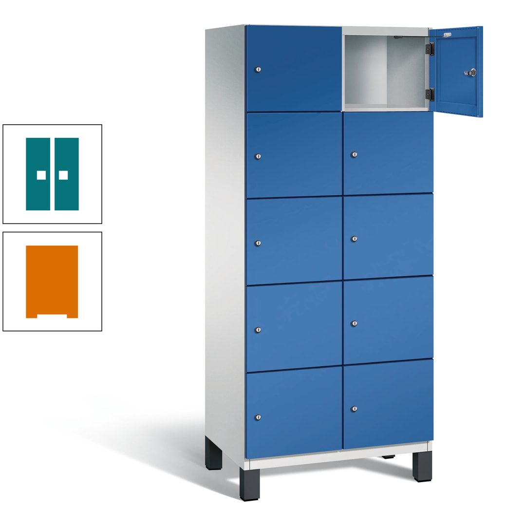 Fächerschrank, Stahlschrank, 10 Fächer, Türöffnungsbegrenzer, Füße, 1.980 x 800 x 525 mm (HxBxT), Korpus anthrazitgrau, Front anthrazitgrau