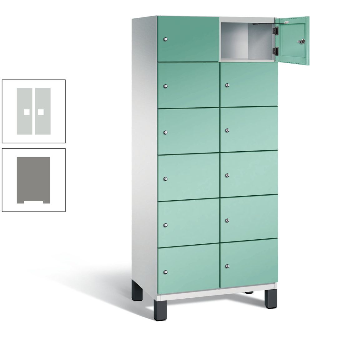 Fächerschrank, Stahlschrank, 12 Fächer, Türöffnungsbegrenzer, Füße, 1.980 x 800 x 525 mm (HxBxT), Korpus anthrazitgrau, Front anthrazitgrau