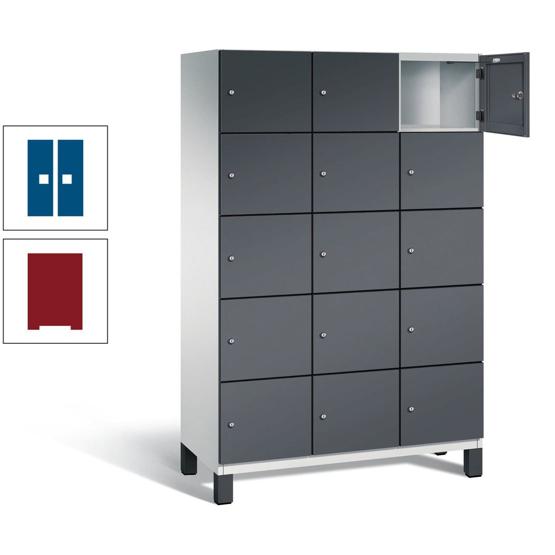 Fächerschrank, Stahlschrank, 15 Fächer, Türöffnungsbegrenzer, Füße, 1.980 x 1.200 x 525 mm (HxBxT), Korpus anthrazitgrau, Front anthrazitgrau