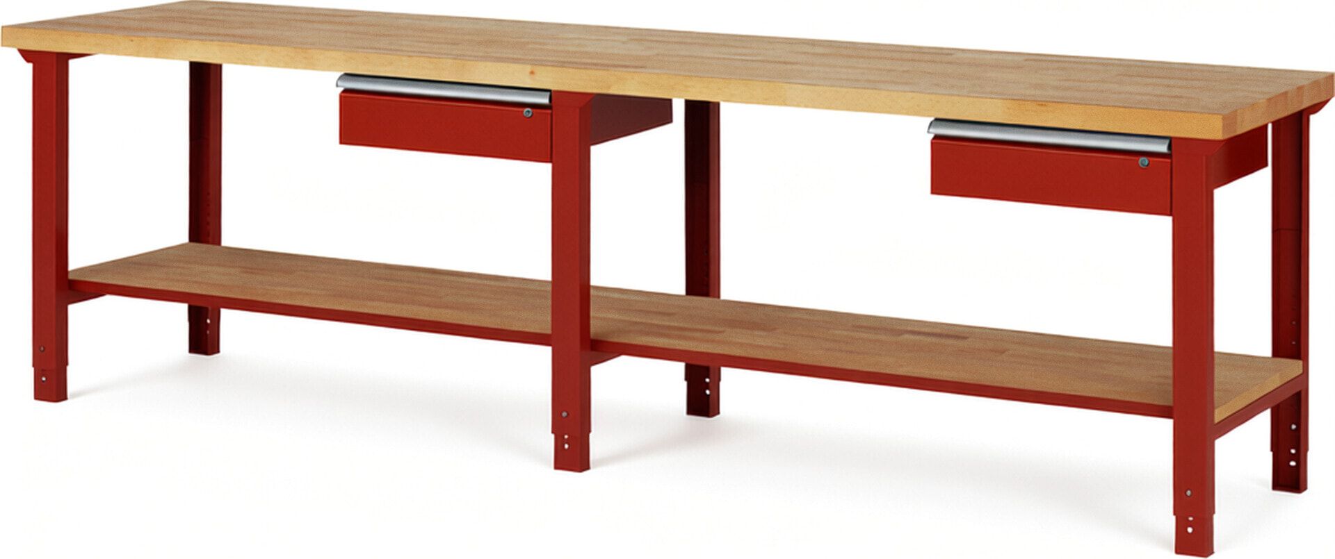 Werkbank mit Ablage - 2 Schubladen - 150:2 - höhenverstellbar 790 - 1.140 mm - 3.000 x 700 mm (BxT) - 750 kg - Buche - Anthrazitgrau