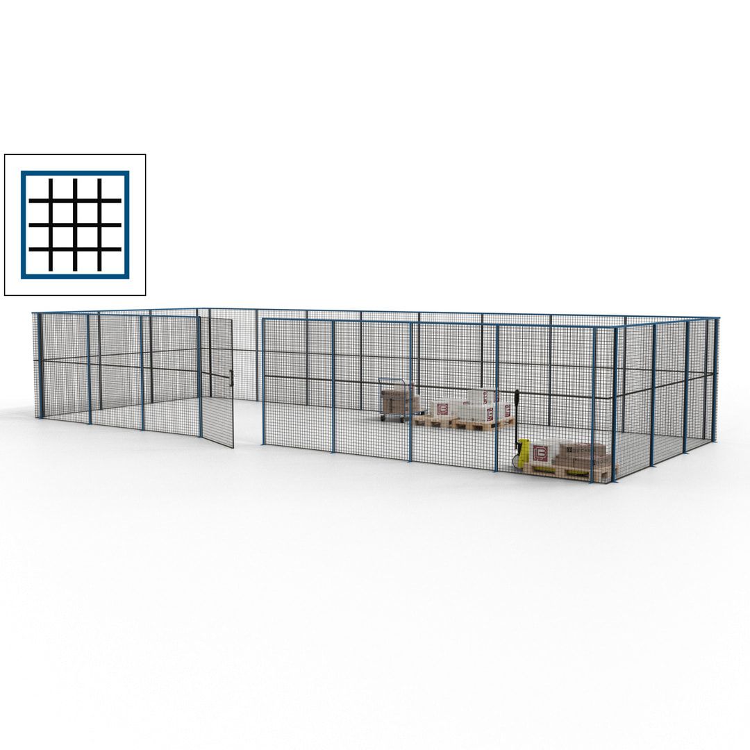 Maschinen Schutzgitter - Hallentrennwand - Sicherheitszaun - Tür - 33 m - 2.200 x 12.400 x 4.900 mm (HxBxT) - enzianblau