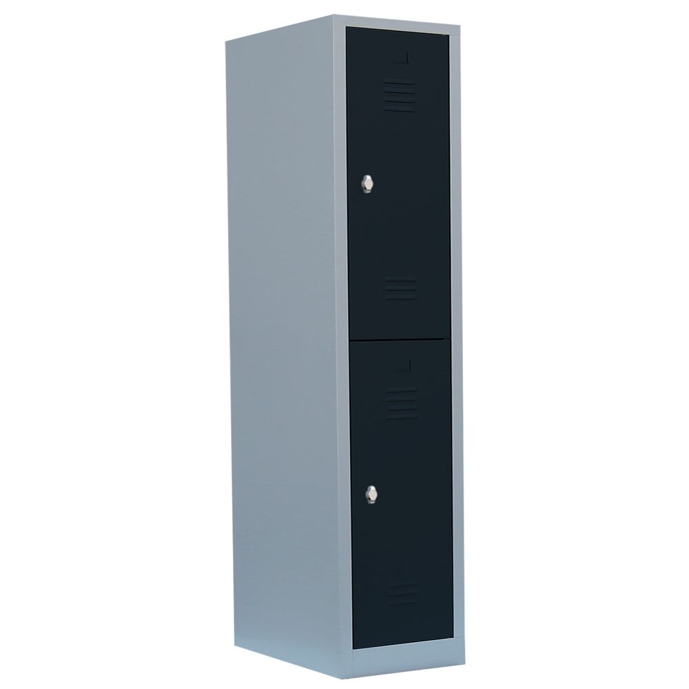 Garderobenschrank, Doppelstockspind, 1 Abteil, 2 Fächer, 1.800 x 415 x 500 mm (HxBxT), Stahl, Drehriegel, Korpus: lichtgrau, Front: anthrazitgrau