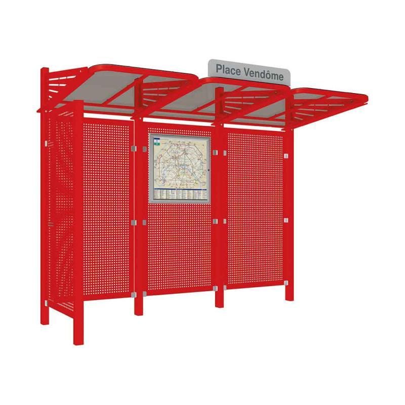 Buswartehalle - Unterstand - Stahlblech Verkleidung links - Fahrplankasten - Haltestellenschild - 2.200 x 3.000 x 1.500 mm (HxBxT) - enzianblau