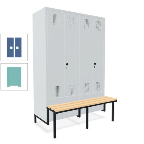Doppel-Spind, Garderobenschrank, Buche Sitzbank integriert, 4 Abteile 300 mm, Korpus anthrazitgrau, Tür anthrazitgrau, 1.850 x 1.200 x 815 mm (HxBxT)
