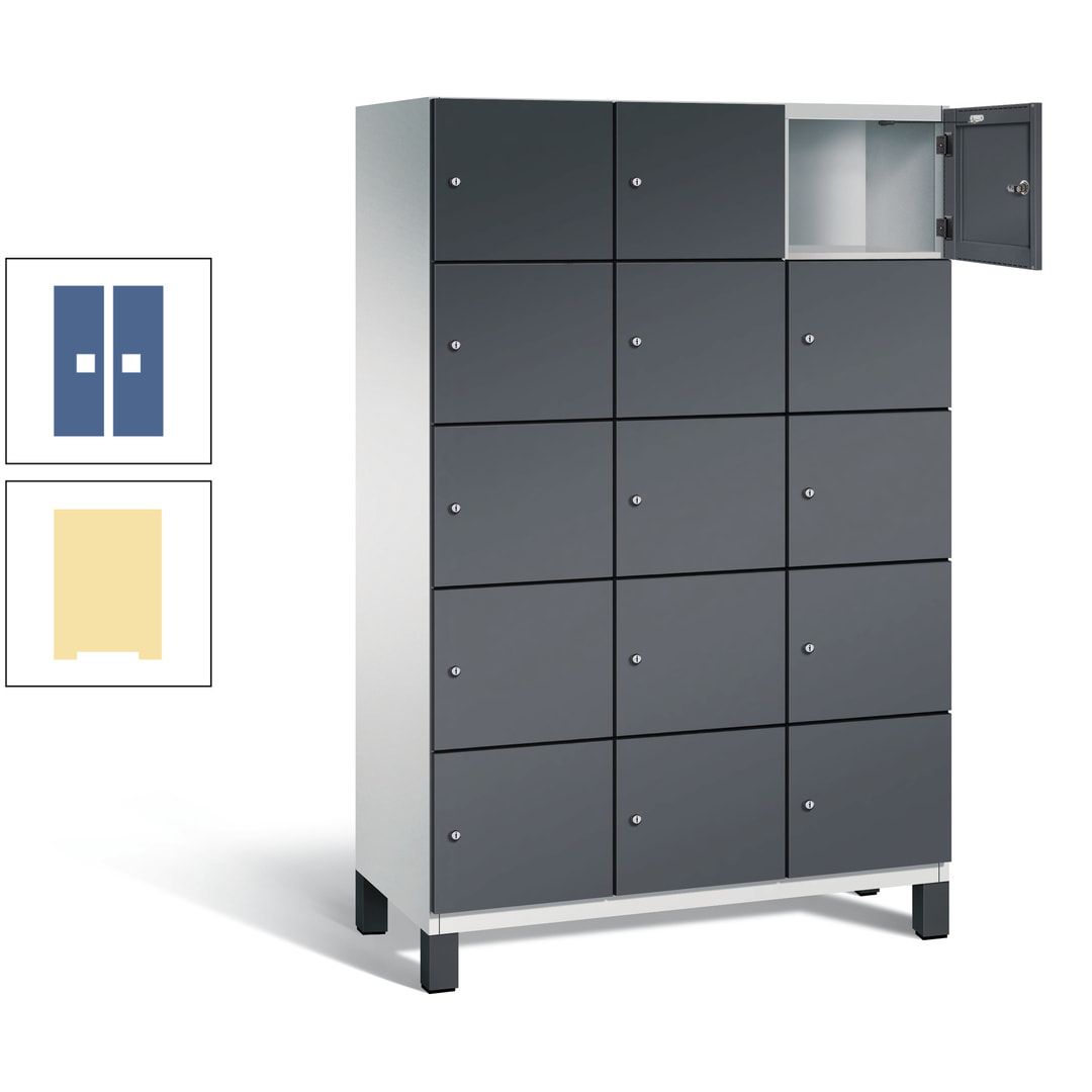 Fächerschrank, Stahlschrank, 15 Fächer, Türöffnungsbegrenzer, Füße, 1.980 x 1.200 x 525 mm (HxBxT), Korpus anthrazitgrau, Front anthrazitgrau
