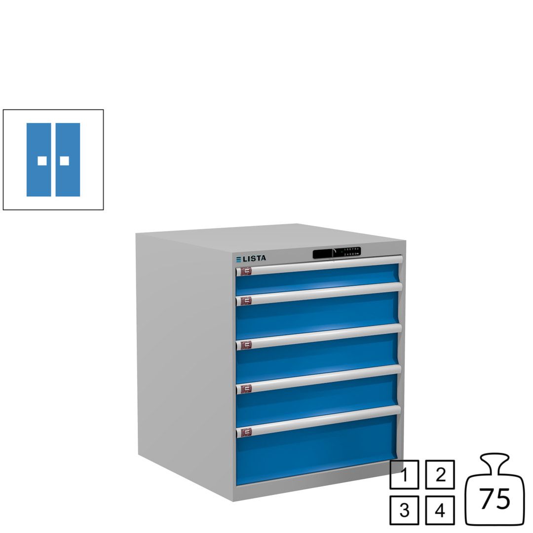 Lista Schubladenschrank - 14.410.010 - 850x717x725 mm (HxBxT) - 5 Schubladen - 75 kg - Key Lock - lichtblau (RAL 5012)