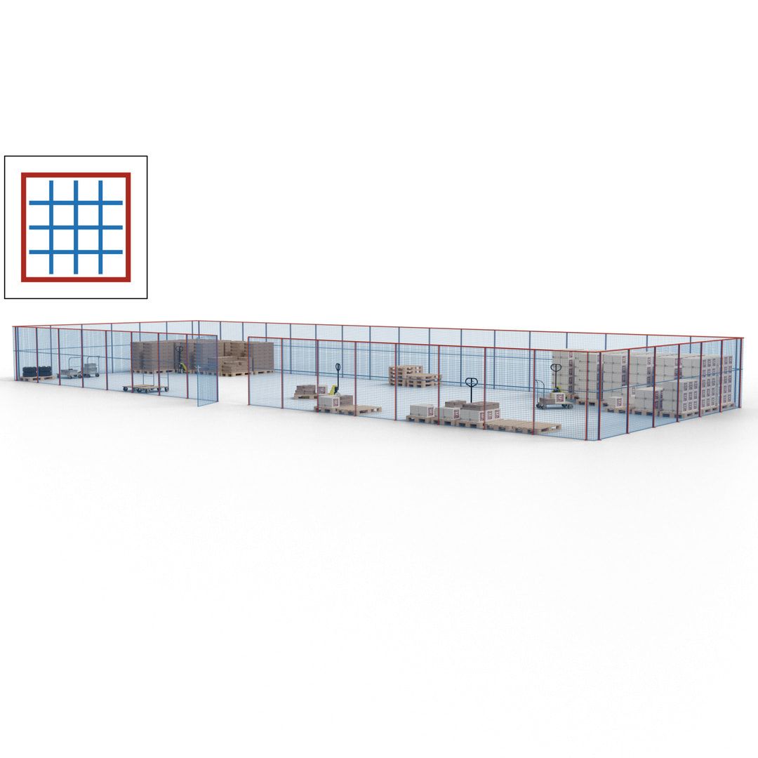 Maschinen Schutzgitter - Hallentrennwand - Sicherheitszaun - Tür - 69 m - 2.200 x 19.900 x 15.400 mm (HxBxT) - enzianblau
