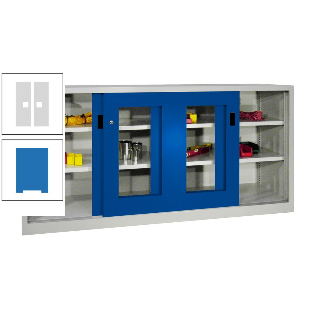 Schiebetürenschrank - Sichtfenstertüren - 1.000x2.000x400 mm (HxBxT) - 4 Böden, gepulvert - Zylinderschloss - anthrazitgrau