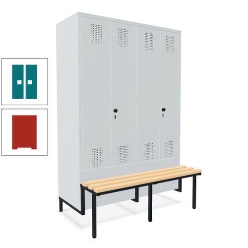 Doppel-Spind, Garderobenschrank, Buche Sitzbank integriert, 4 Abteile 300 mm, Korpus anthrazitgrau, Tür anthrazitgrau, 1.850 x 1.200 x 815 mm (HxBxT)