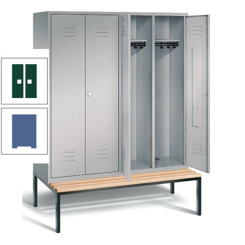 Doppel-Spindschrank, Buche Sitzbank untergebaut, 4 Abteile a 400 mm, Korpus lichtgrau, Tür anthrazitgrau, 2.090 x 1.590 x 815 mm (HxBxT)