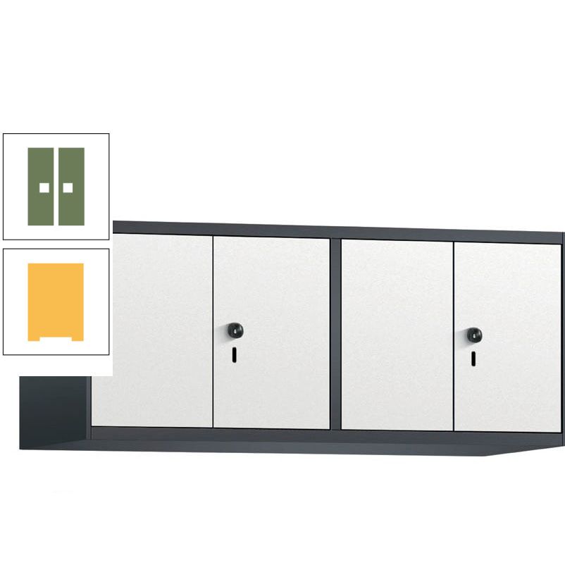 Aufsatzschrank, Schrankaufsatz, Türen paarweise, 4 Fächer a 300 mm, Farbe Pastellgelb, Tür anthrazitgrau, 500 x 1.200 x 500 mm (HxBxT)