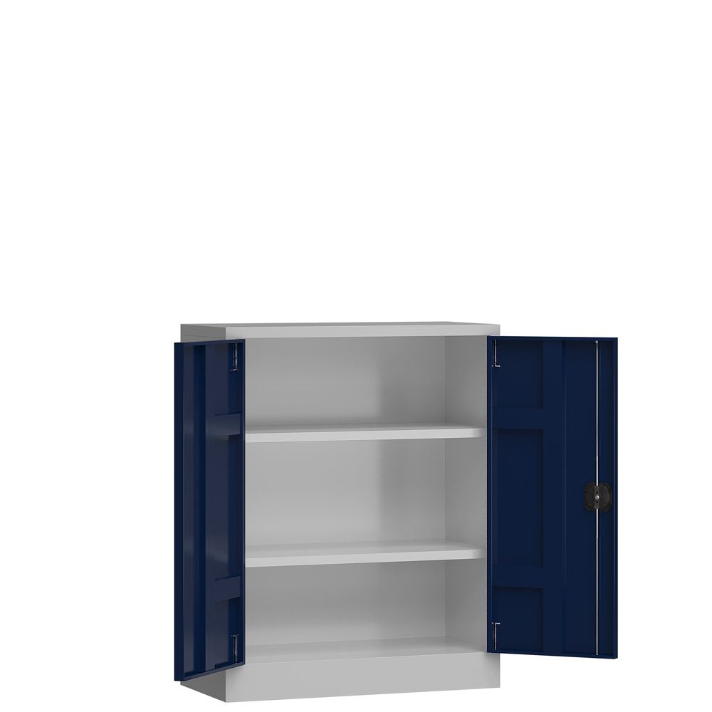 Aktenschrank, Büroschrank, abschließbar, Flügeltüren, 2 Fachböden, 1.200 x 920 x 420 mm (HxBxT), Stahl, Korpus und Türen lichtgrau