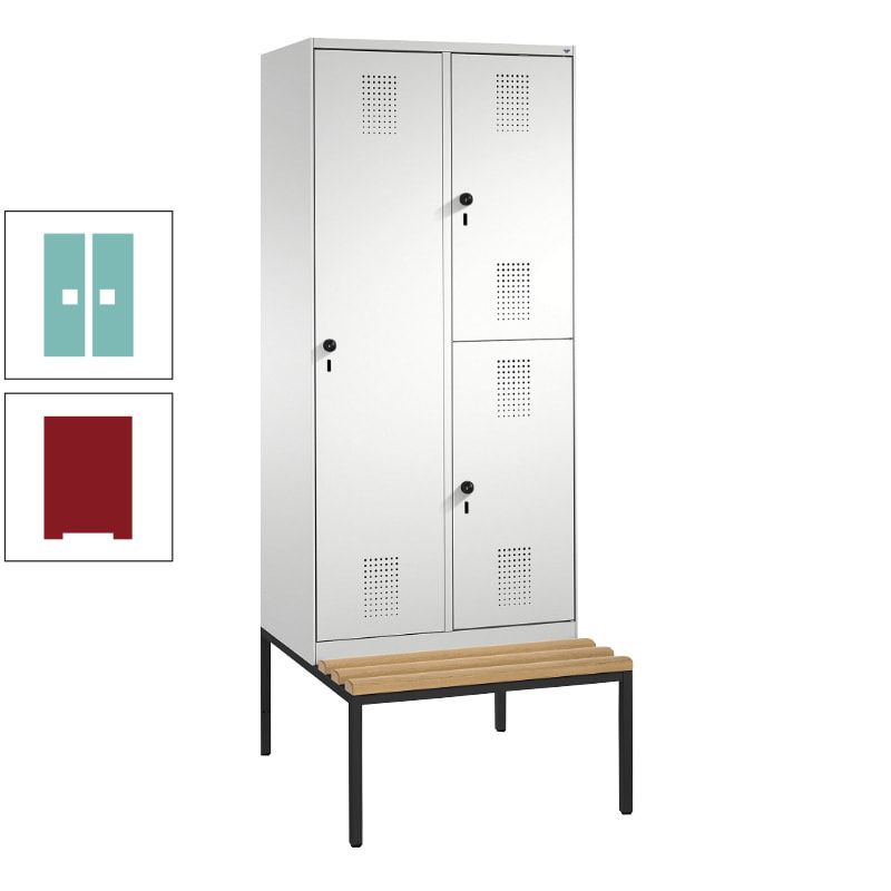 Garderobenschrank, Spind ein- und doppelstöckig Sitzbank, 2 Abteile, 3 Fächer, 2.090 x 800 x 500 mm (HxBxT), Front anthrazitgrau, Korpus anthrazitgrau