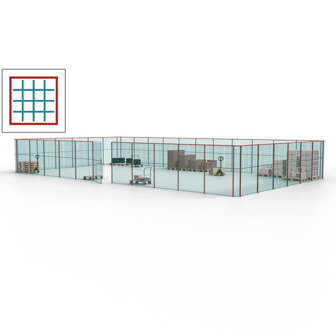 Maschinen Schutzgitter - Hallentrennwand - Sicherheitszaun - Tür - 51 m - 2.200 x 16.900 x 9.400 mm (HxBxT) - enzianblau