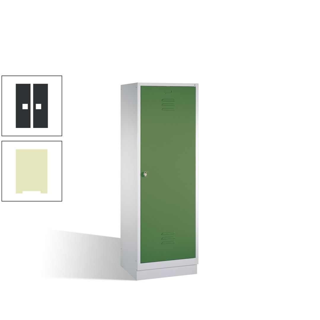 Doppel-Spind mit Großtür, Garderobenschrank mit Sockel, 2 Abteile a 300 mm, Korpus anthrazitgrau, Tür anthrazitgrau, 1.800 x 610 x 500 mm (HxBxT)