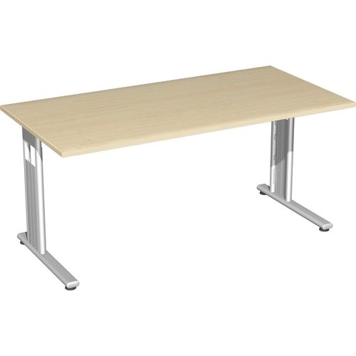 Schreibtisch mit einseitig verkürzt Füßen - C-Fuß Flex - Bürotisch - Konferenztisch - 720 x 1.200 x 800 mm (HxBxT) - Dekor Ahorn - Gestell silber
