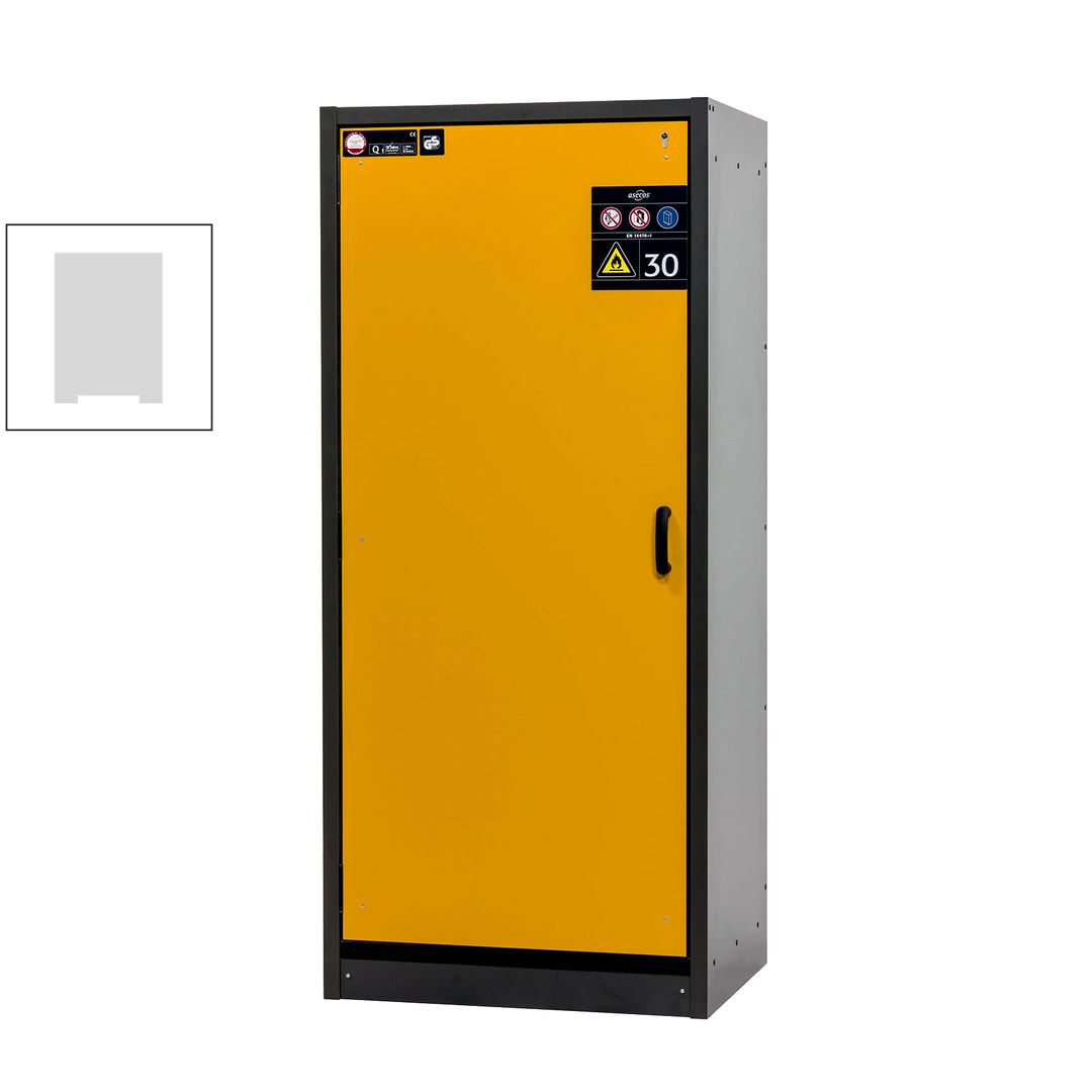 Sicherheitsschrank Typ 30 - ca. 2 x 0,9 x 0,6 m - Türanschlag links - 3 Fachböden - Bodenauffangwanne - enzianblau - Edelstahl