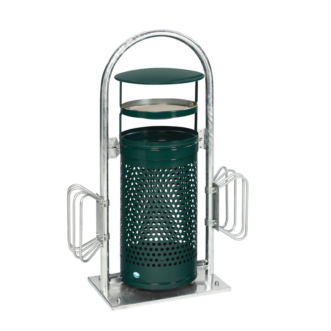 Abfallbehälter mit Ascher - 65 l - für Außeneinsatz - 580x380x1280mm - blau/weiß