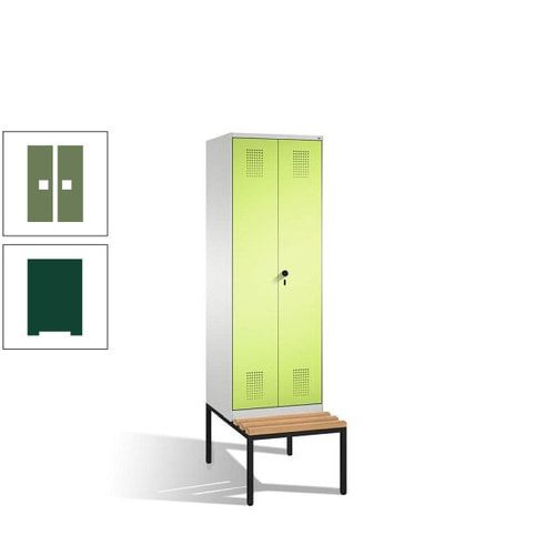 Doppel-Spind, Garderobenschrank, Buche Sitzbank untergebaut, 2 Abteile a 300 mm, Korpus anthrazitgrau, Tür anthrazitgrau, 2.090 x 600 x 815 mm (HxBxT)