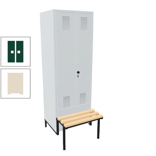 Doppel-Spind, Garderobenschrank, Buche Sitzbank integriert, 2 Abteile a 400 mm, Korpus anthrazitgrau, Tür anthrazitgrau, 1.850 x 800 x 815 mm (HxBxT)