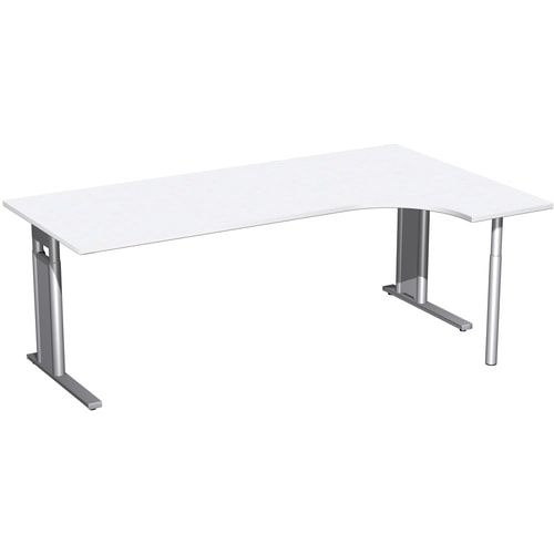 Eckschreibtisch, Ecke rechts, Füße einseitig verkürzt, C-Fuß Pro, höhenverstellbar, 680-820 x 1.600 x 1.200 mm (HxBxT), Dekor Ahorn