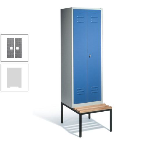 Doppel-Spindschrank, Buche Sitzbank untergebaut, 2 Abteile a 300 mm, Korpus lichtgrau, Tür anthrazitgrau, 2.090 x 610 x 815 mm (HxBxT)