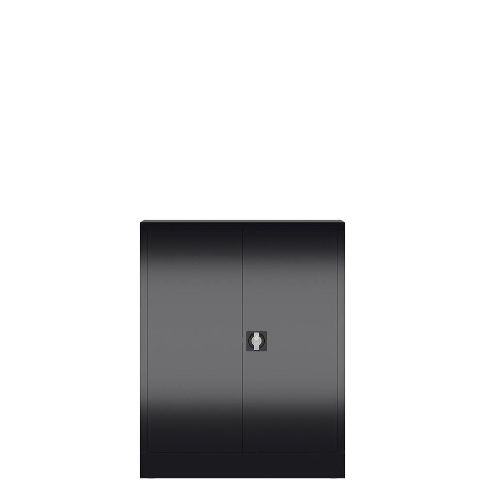 Aktenschrank, Büroschrank, abschließbar, Flügeltüren, 2 Fachböden, 1.200 x 920 x 420 mm (HxBxT), Stahl, Korpus und Türen lichtgrau