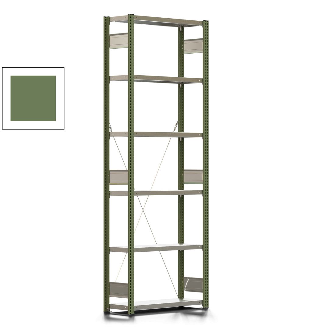 Fachbodenregal mit Tiefenriegel - 350 kg - 2.500 x 875 x 326 mm (HxBxT) - Anbauregal - 6 Böden - enzianblau - Lagerregal - Steckregal BERT