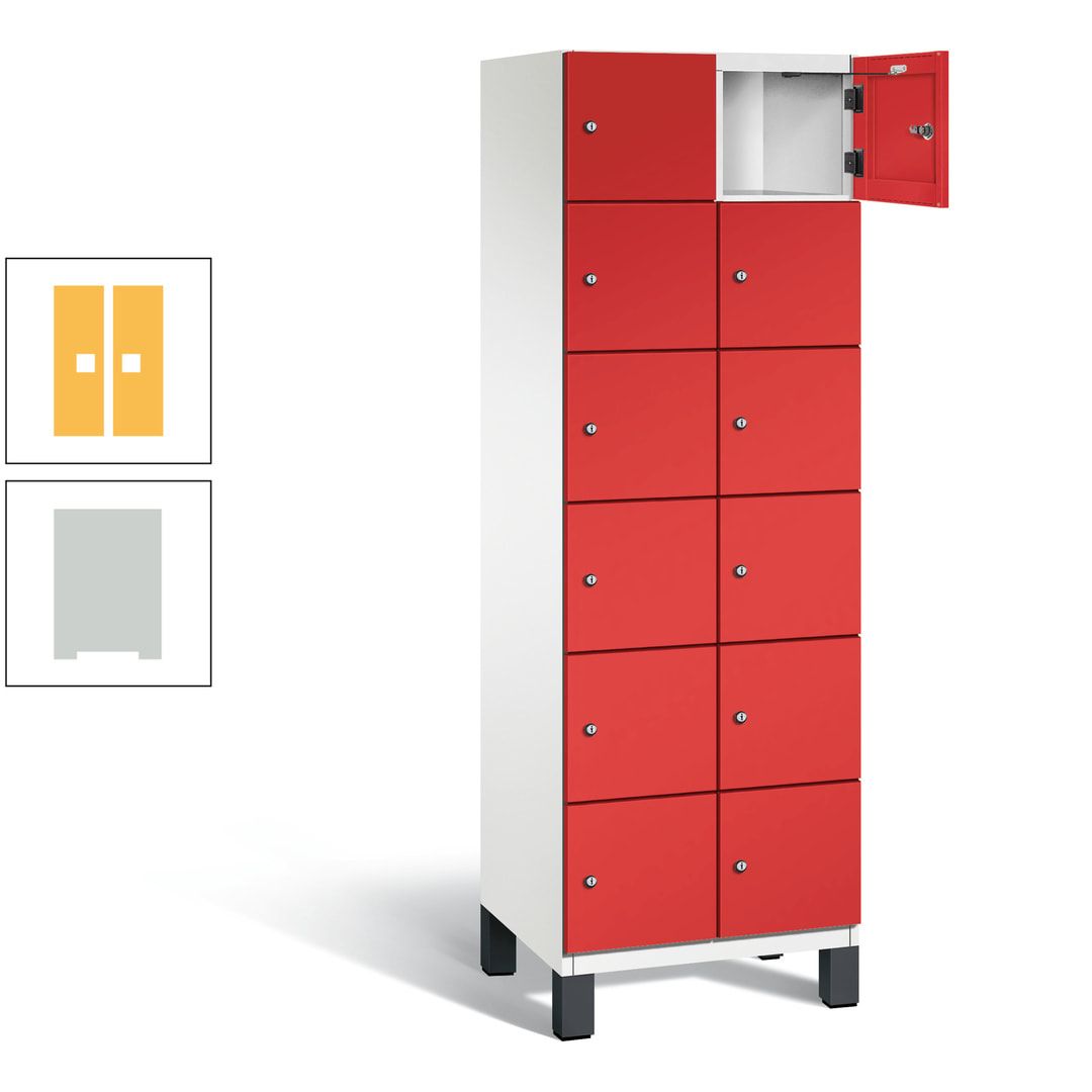 Fächerschrank, Stahlschrank, 12 Fächer, Türöffnungsbegrenzer, Füße, 1.980 x 600 x 525 mm (HxBxT), Korpus anthrazitgrau, Front anthrazitgrau