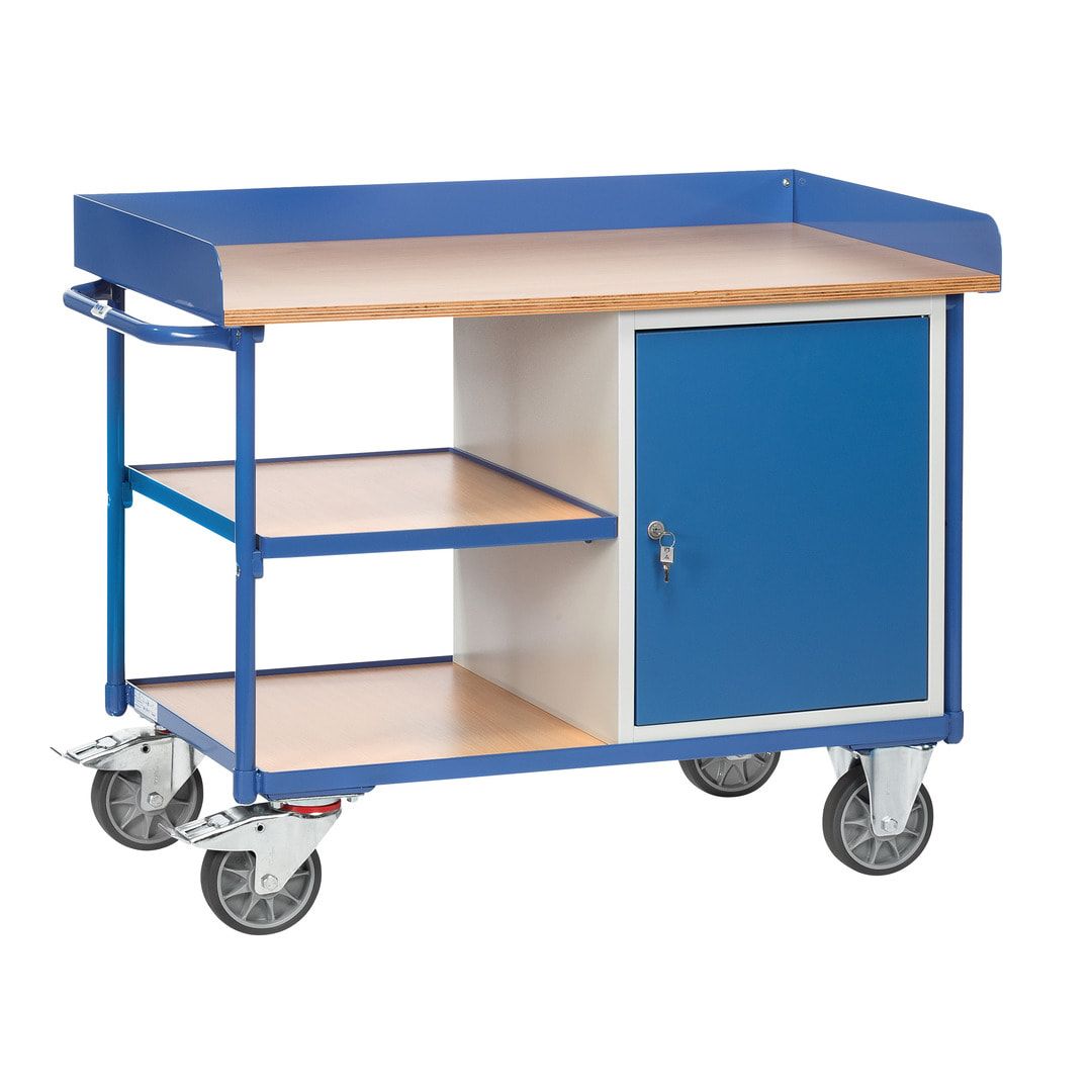 Fetra - Werkstattwagen - umrandete Arbeitsfläche - 930 x 650 x 1.220 mm (HxBxT) - Tragkraft 400 kg - 1 Schrank