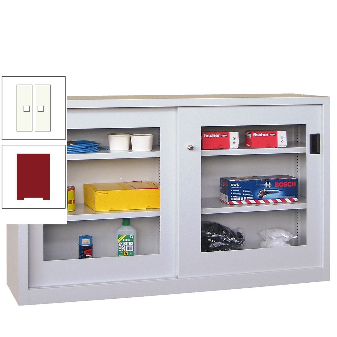 Schiebetürenschrank - Sichtfenstertüren - 1.000x1.500x600 mm (HxBxT) - 4 Böden, verzinkt - Zylinderschloss - anthrazitgrau