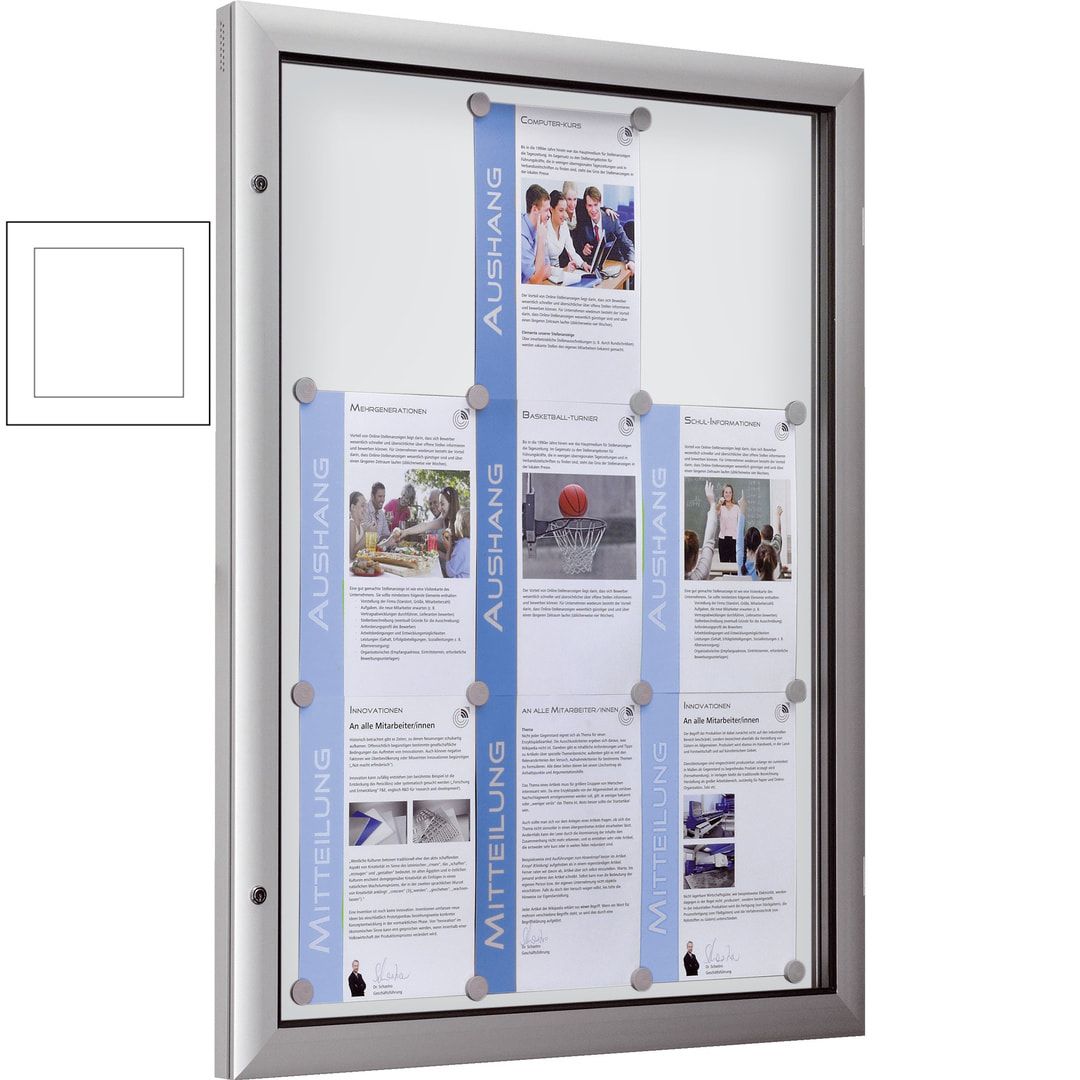 Alu Schaukasten, Schaufenster, Auslage, Werbekasten, extra flach - DIN A1, Hochformat, Magnet Rückwand in anthrazit, 1.025 x 800 x 43 mm (HxBxT)
