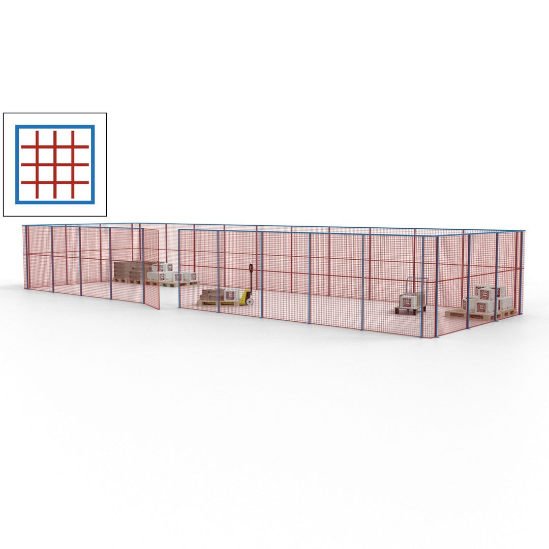 Maschinen Schutzgitter - Hallentrennwand - Sicherheitszaun - Tür - 39 m - 2.200 x 15.400 x 4.900 mm (HxBxT) - enzianblau