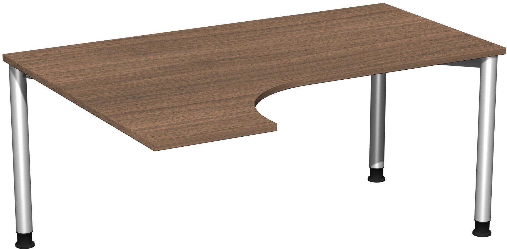 Eckschreibtisch mit einseitig verkürzten Füßen, 4-Fuß Flex, Ecke links, Höhe 680-800 mm, 1.600 x 1.200 mm (BxT), Gestell anthrazit, Ahorn