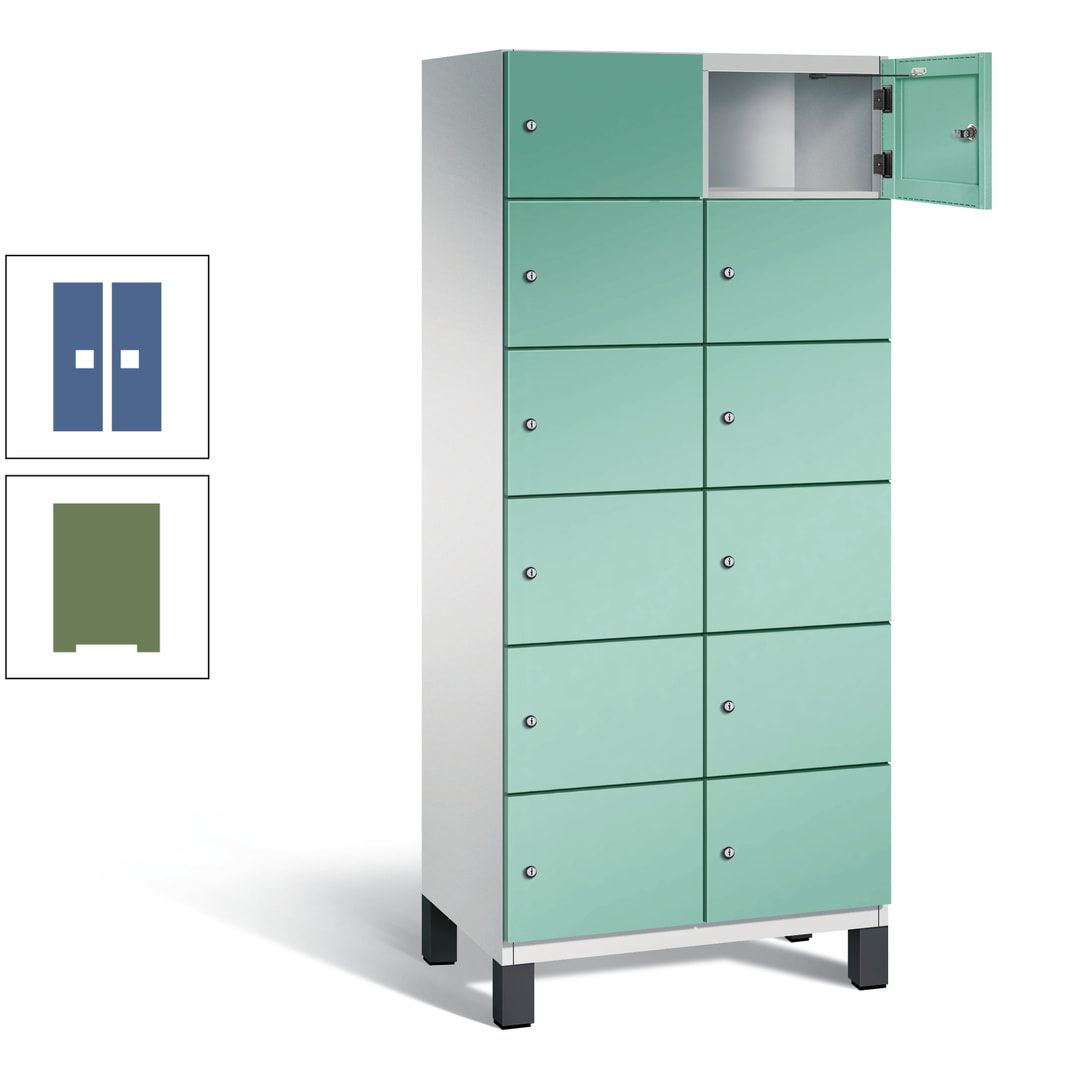 Fächerschrank, Stahlschrank, 12 Fächer, Türöffnungsbegrenzer, Füße, 1.980 x 800 x 525 mm (HxBxT), Korpus anthrazitgrau, Front anthrazitgrau