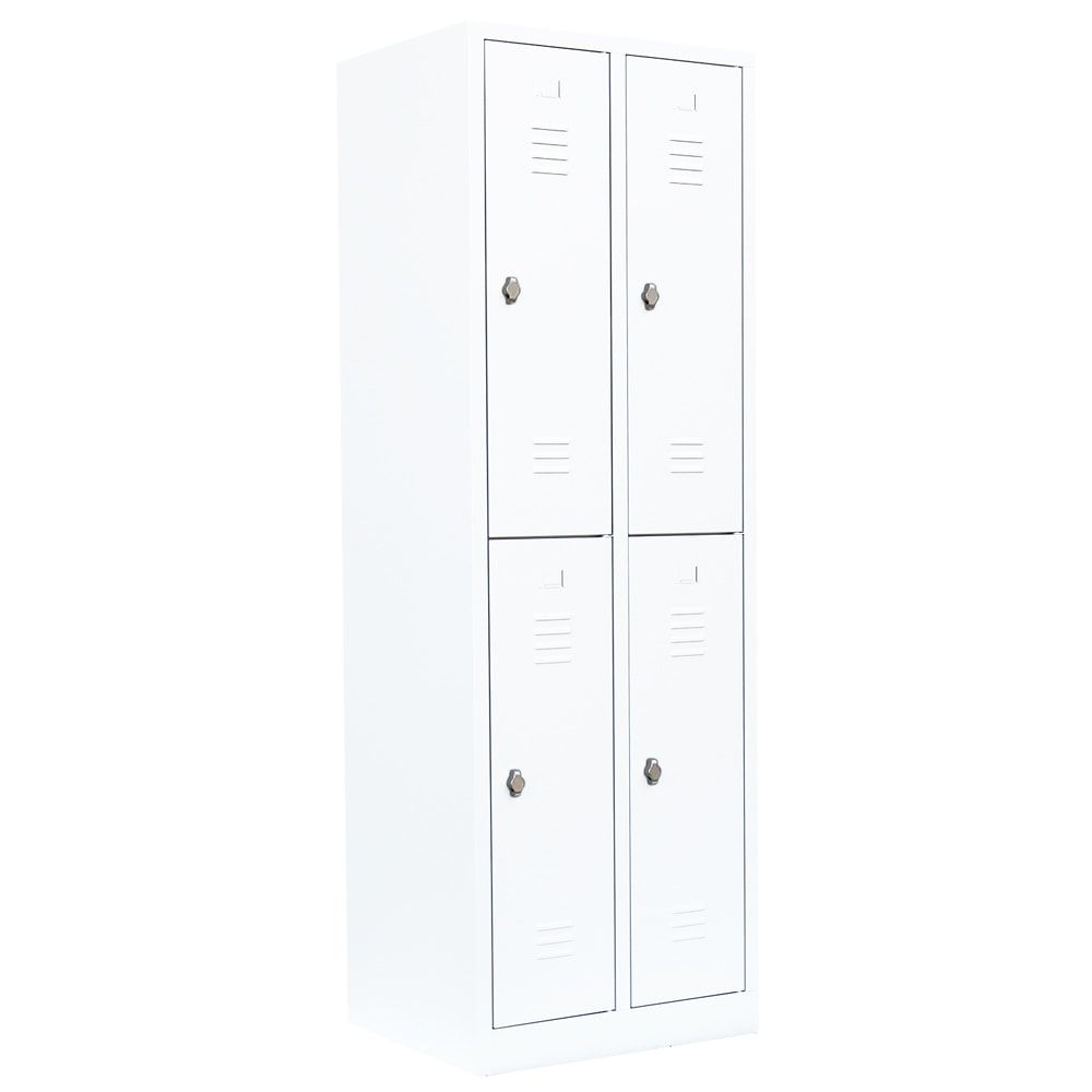 Garderobenschrank, Doppelstockspind, 2 Abteile, 4 Fächer, 1.800 x 600 x 500 mm (HxBxT), Stahl, Drehriegel, Korpus: lichtgrau, Front: anthrazitgrau