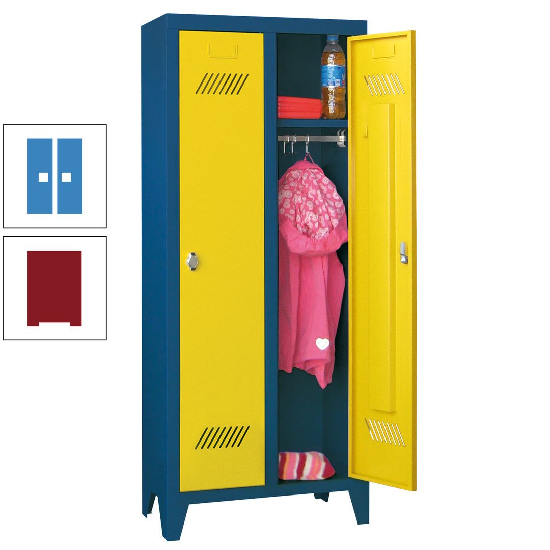 Spindschrank f. Kindergärten - mit Füßen - Höhe 1.300 mm - 2 Abteile a 250 mm - Zylinderschloss - anthrazitgrau